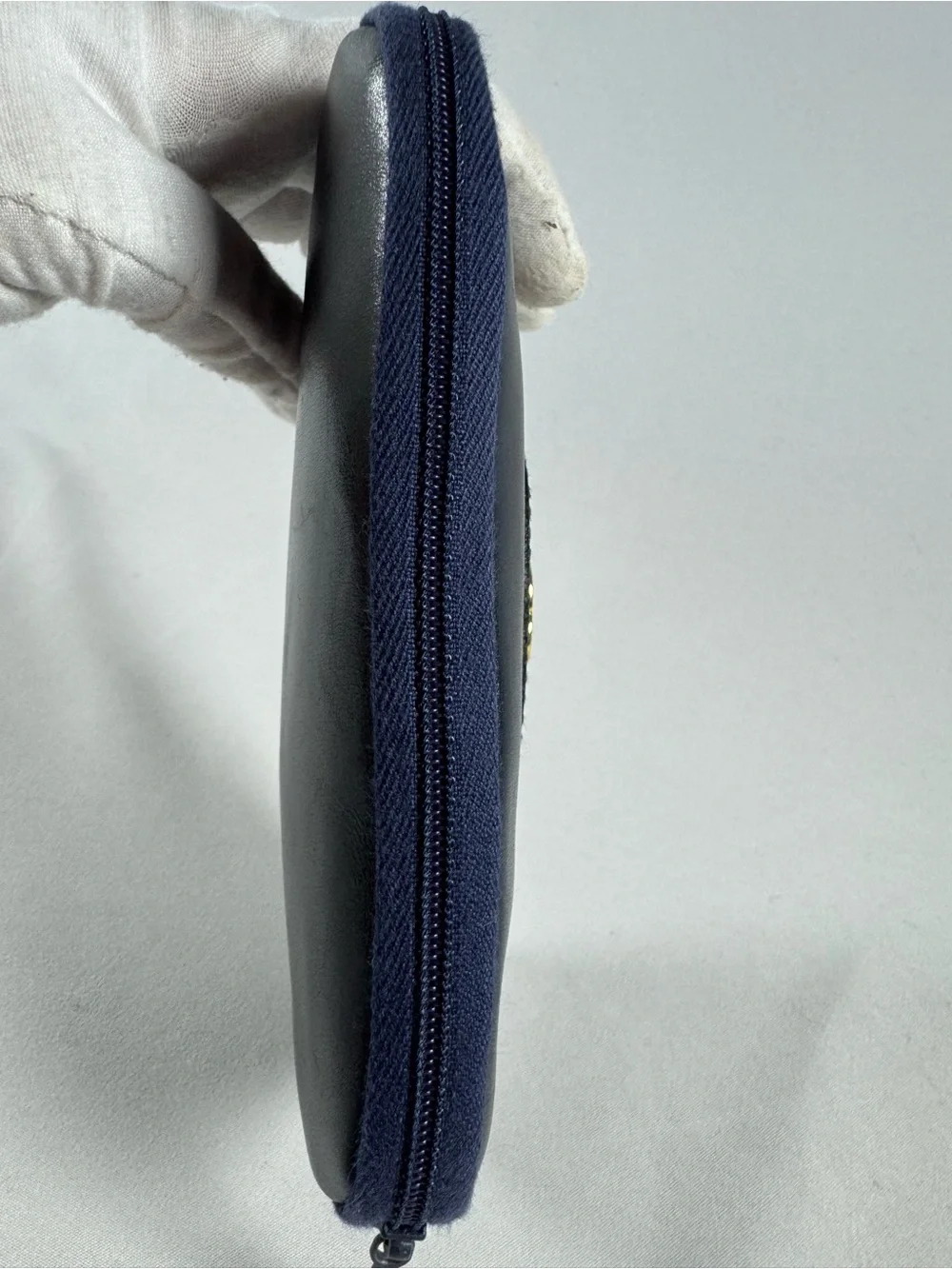 Gucci Vintage Navy Leather Pouch with Gold Double G Accent. Great condition